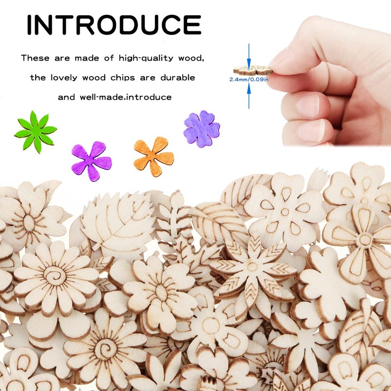 YOLUFER 300 Pcs Wooden Embellishments Mixed Flower Leaf Pattern Wooden Scrapbooking DIY Handmade Crafts Children DIY Graffiti Home Decor - Image 2